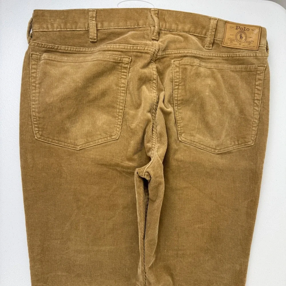Polo Ralph Lauren Mens Corduroy Pants 38x30 Tan Brown Stretch Straight Leg Pony
